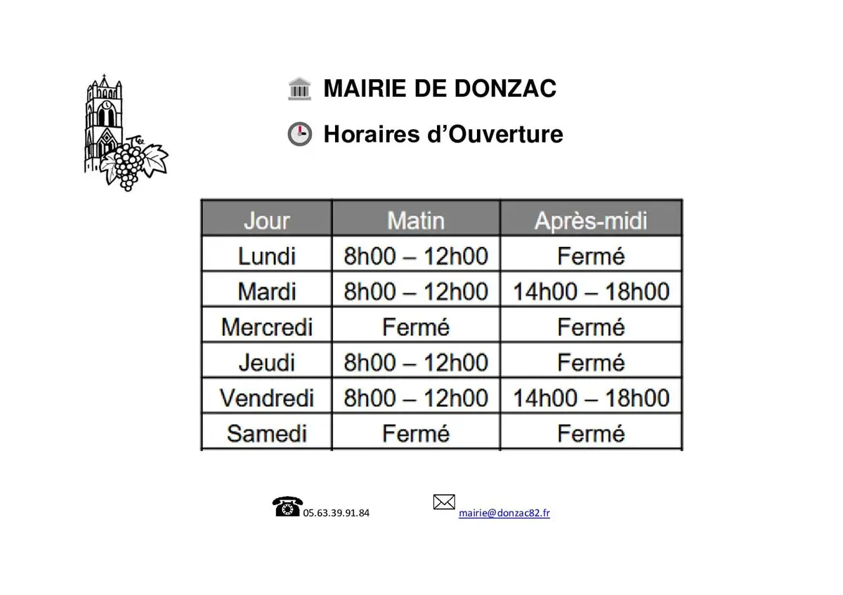 Affiche : horaires ouverture mairie